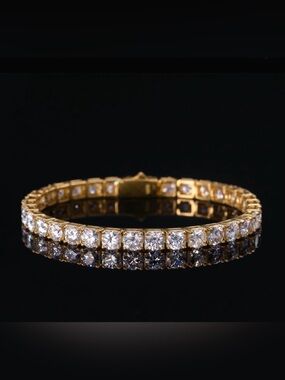 Gold Over S925 Sterling Silver Tennis Bracelet 15 CTW 5mm DTP